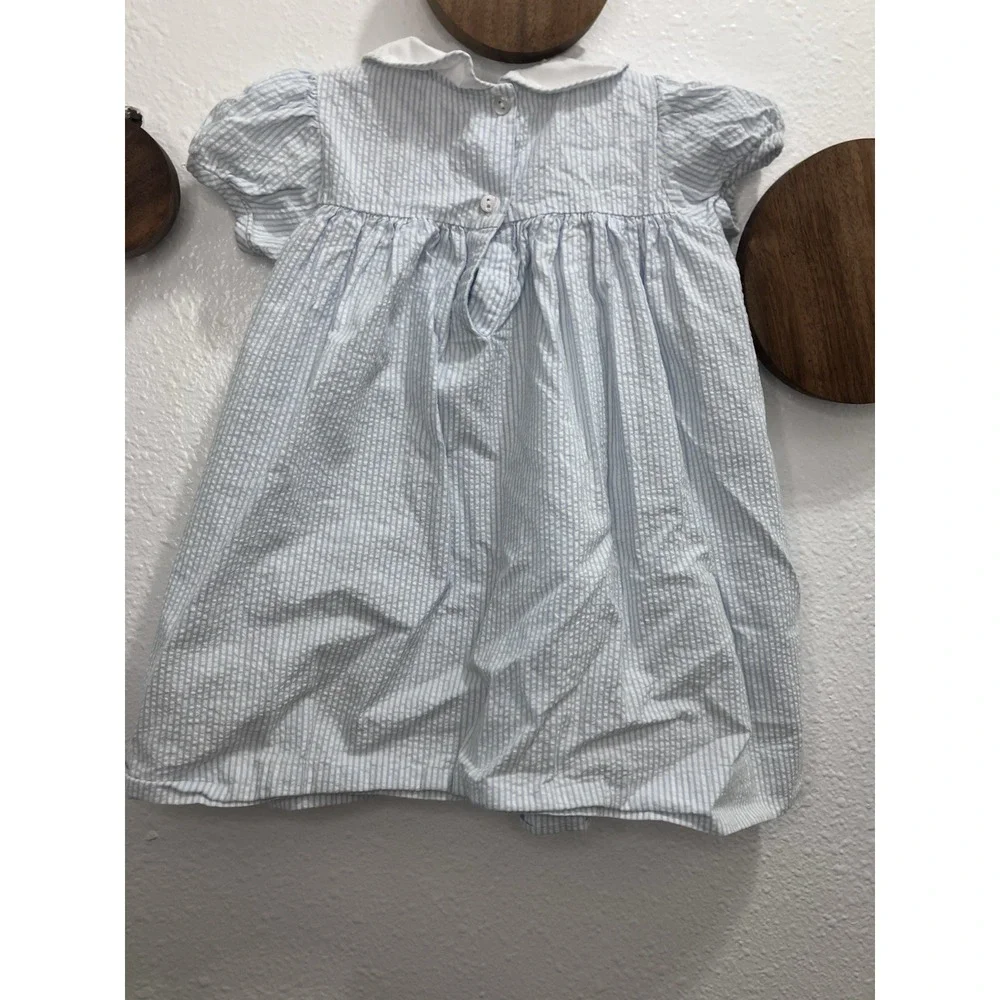 VTG Betti Terrell By Johnston Seersucker Girls 24M Dress Blue & White Sailboats